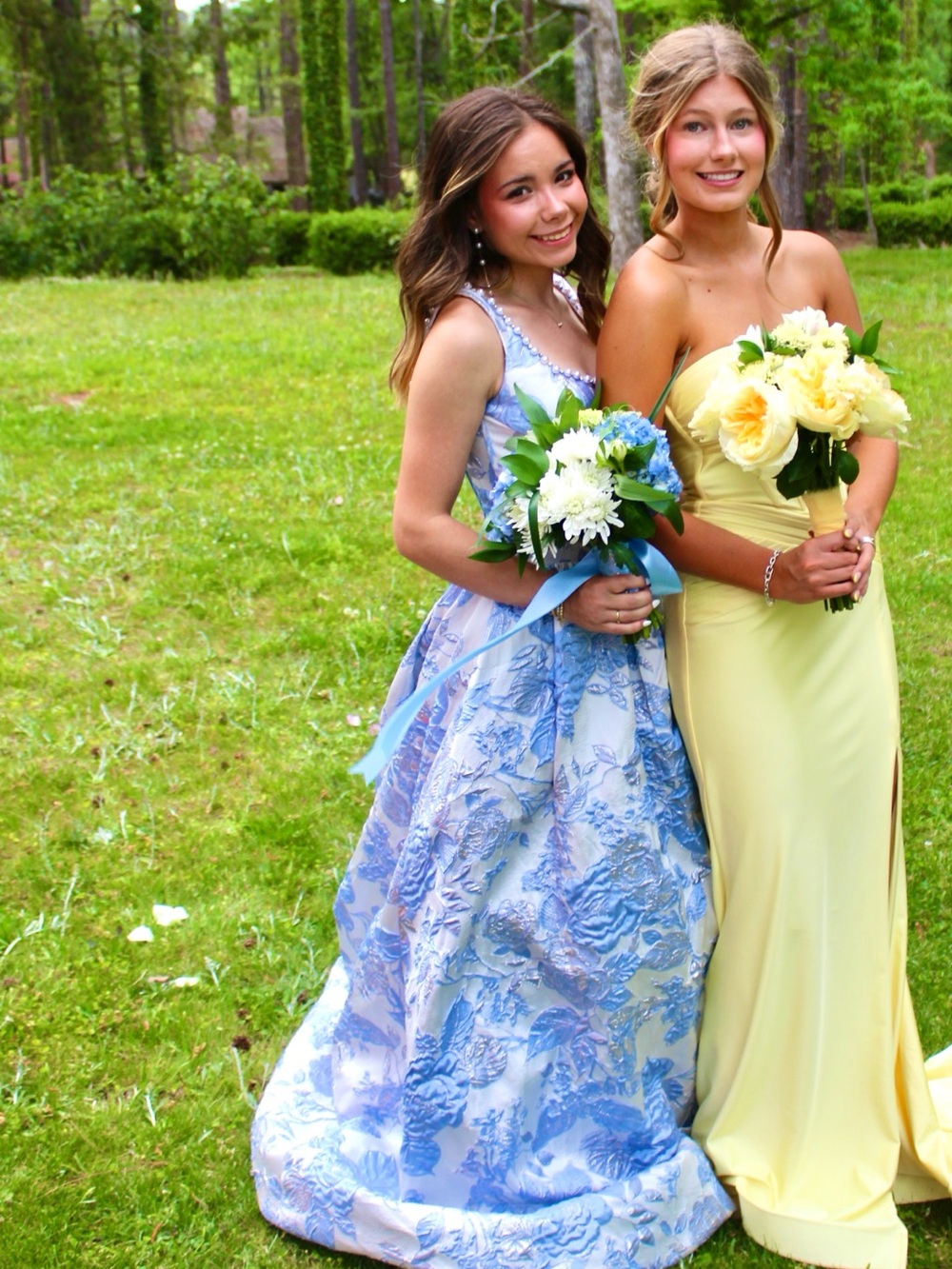 Sherri Hill Blue and White Floral Prom Dress - Picture 3 of 5